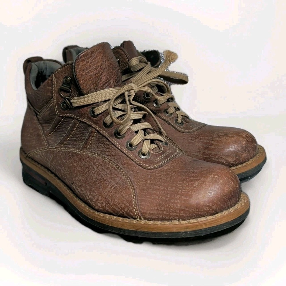 Ruff Hewn Granada Leather Ankle Boots mens 9 Brown Lace Up Made In Italy